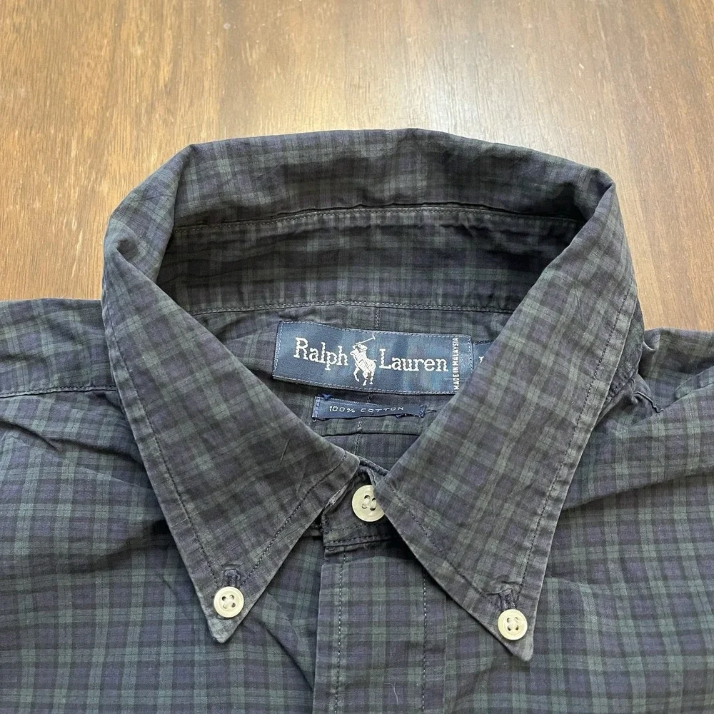 Polo Ralph Lauren Shirt Mens Large Green Plaid Classic Fit Basic Button Down